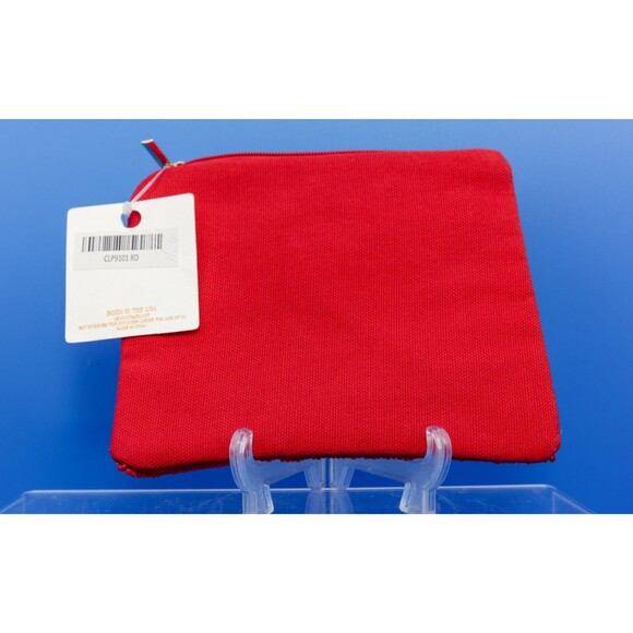 Kay Lee Beaded Red Pink Chevron Seed Bead Canvas Zip Clutch /Makeup Bag 6" x 5" - Picture 3 of 4